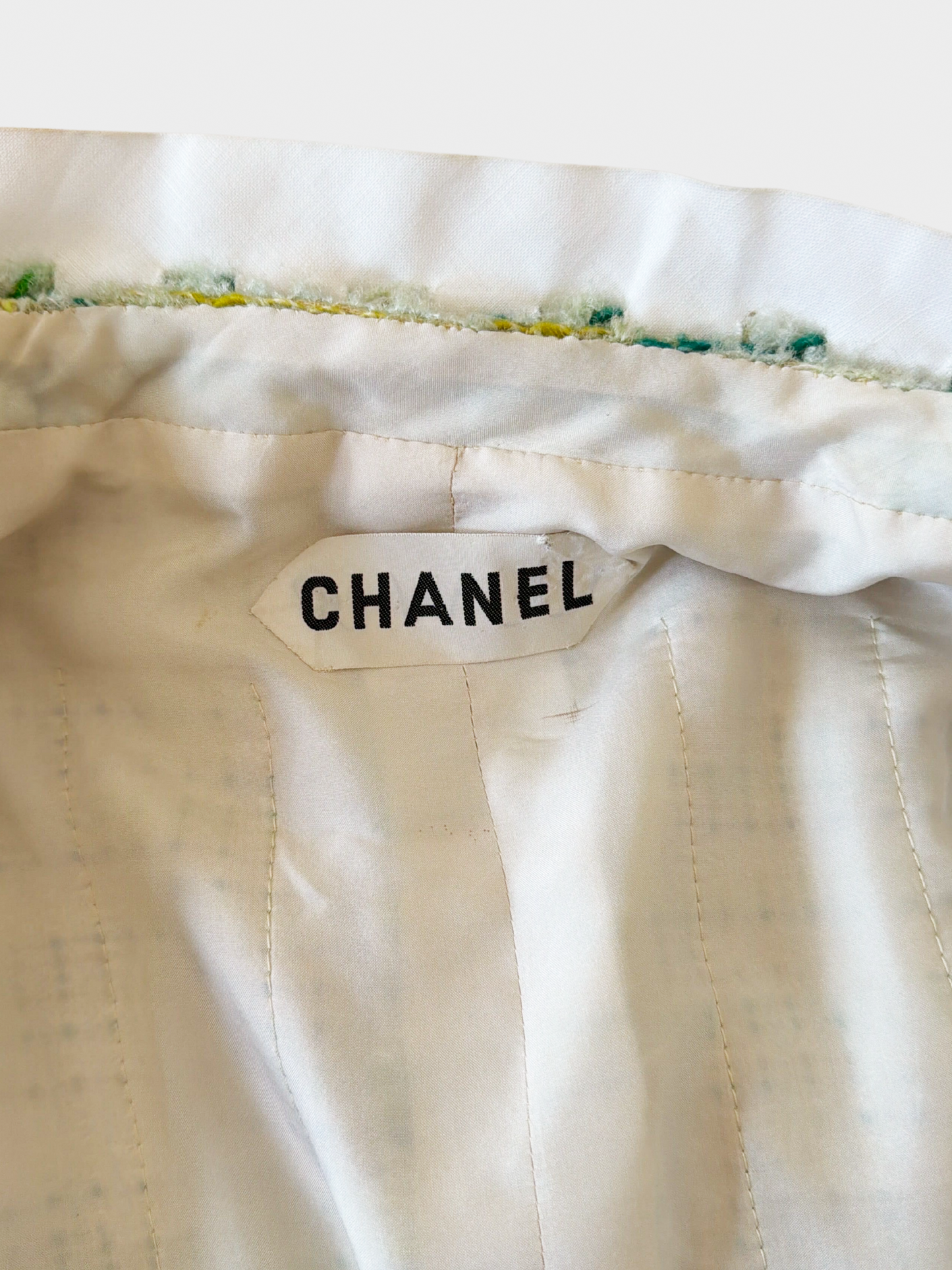 Chanel 1970s Couture Green Tweed Skirt Suit Set