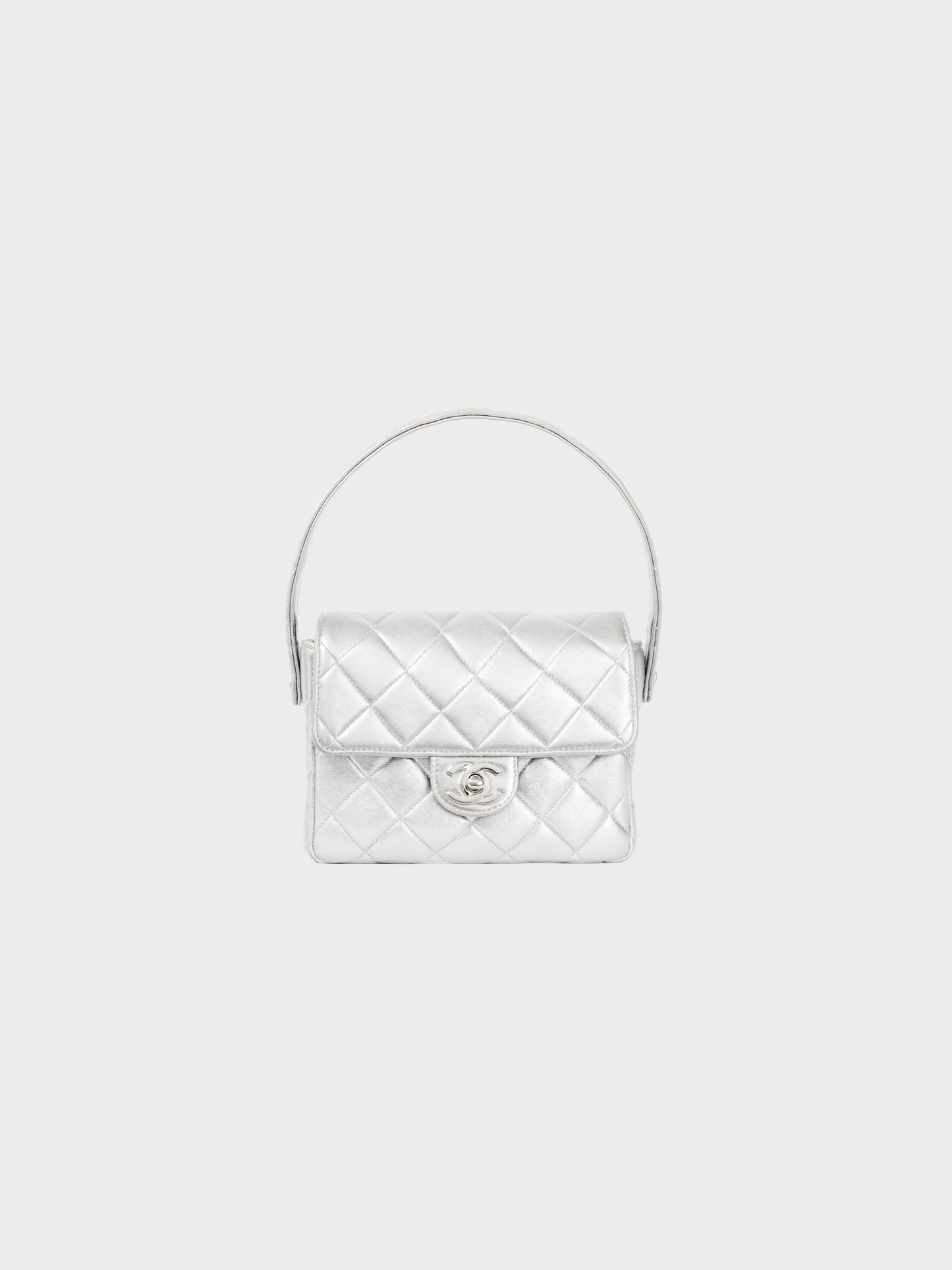 Chanel 2000s Metallic Silver Quilted Leather Mini Handbag