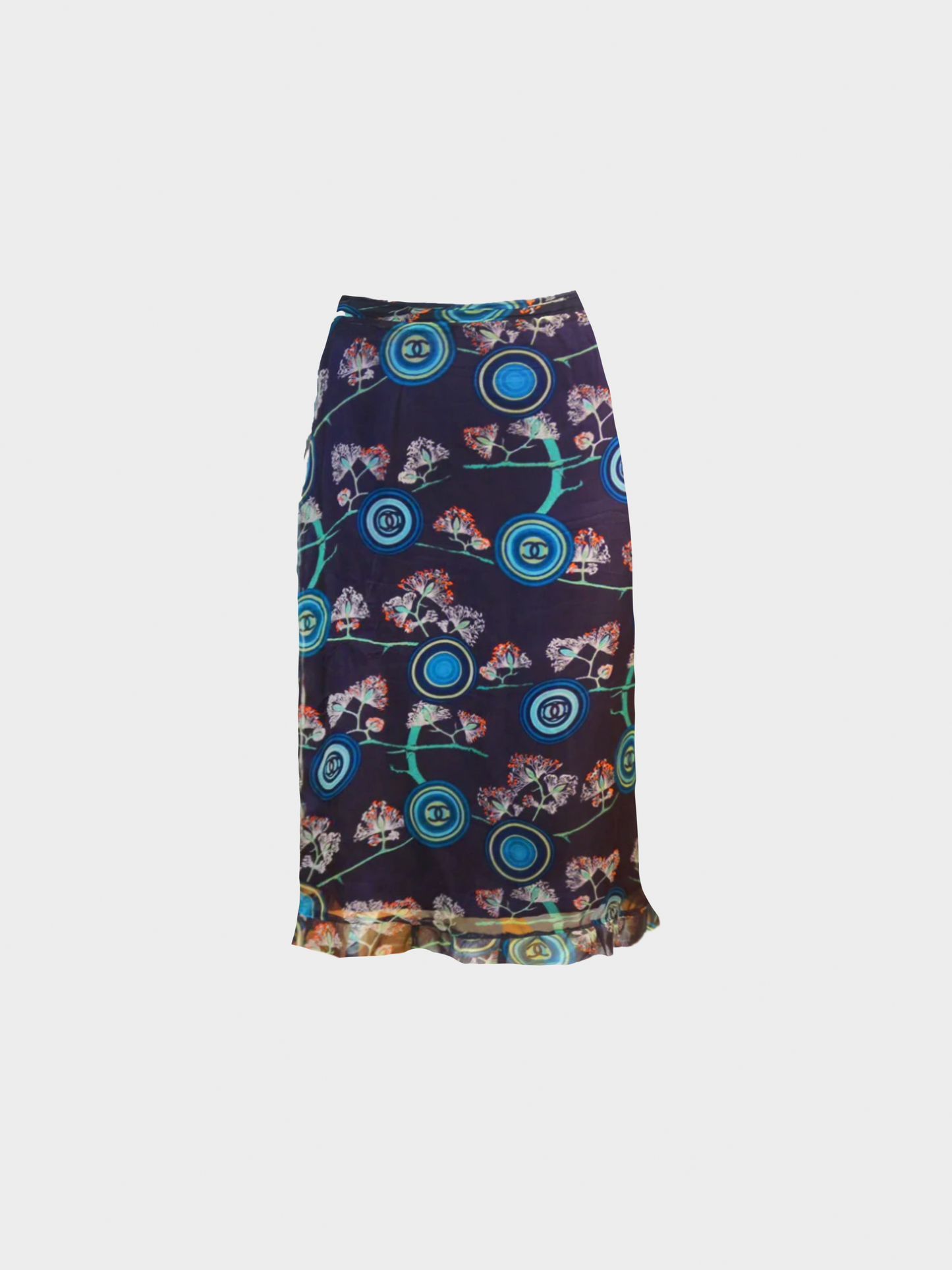 Chanel SS 2001 Graphic Printed Silk Skirt