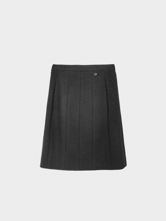 Chanel 2000s Black Wool-Blend Panelled A-Line Knee-Length Skirt