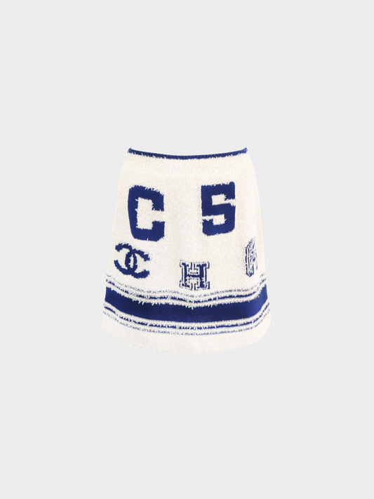 Chanel Pre-Spring 2019 Navy and Cream Shearling Mini Skirt