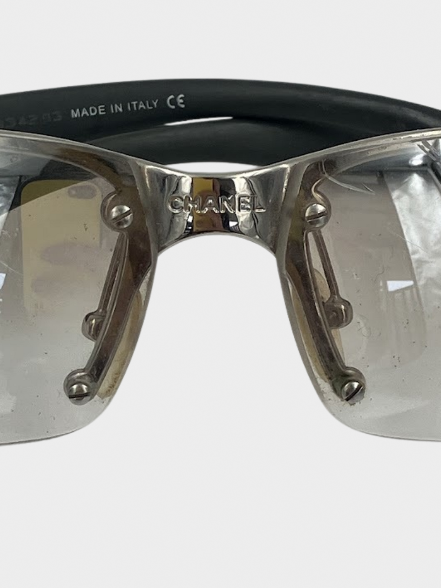 Chanel 2000s Silver Coco Clear Visor Sunglasses