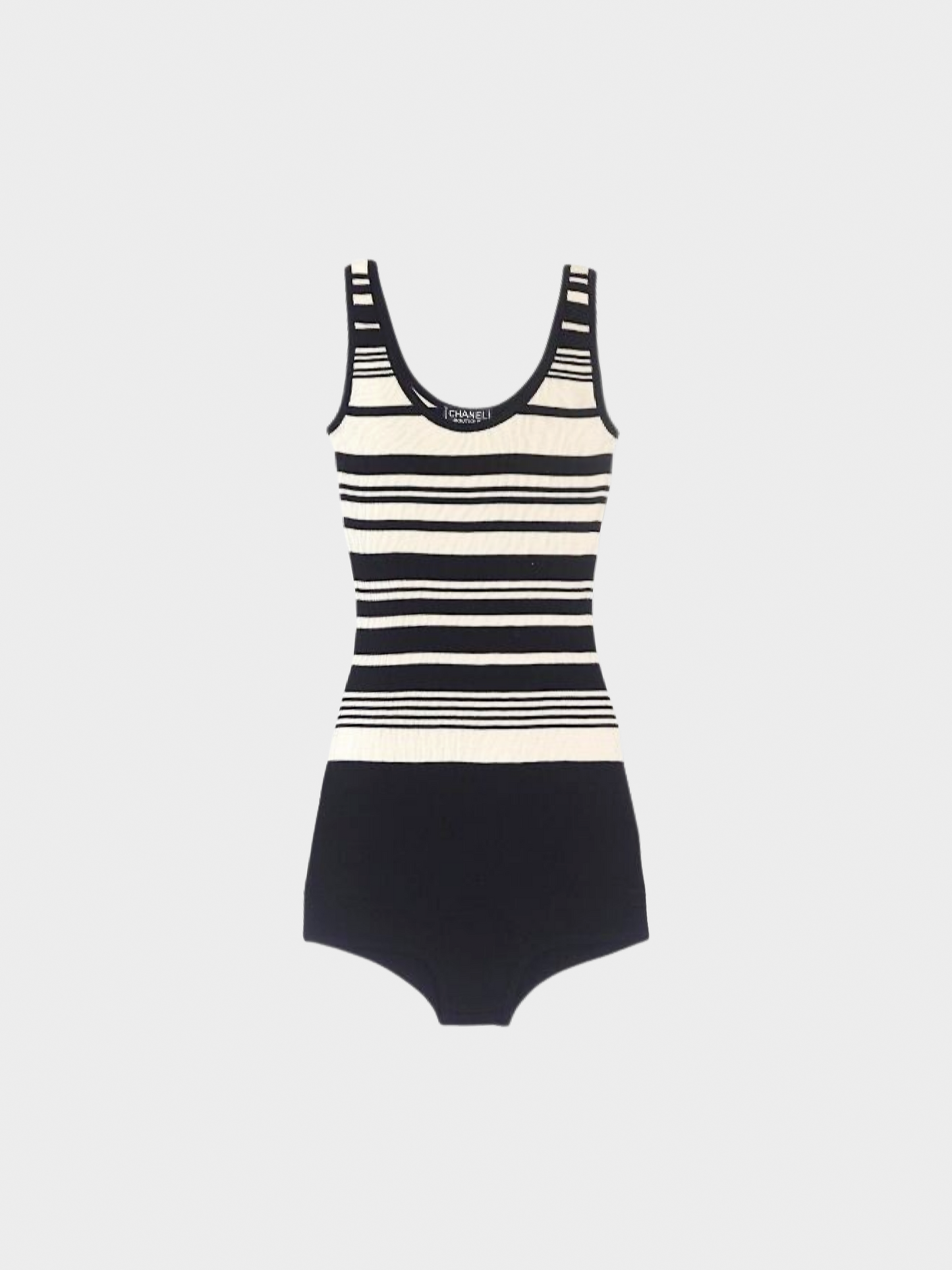 Chanel 1998 CC Logo Embroidered Striped All-in-One Bodysuit