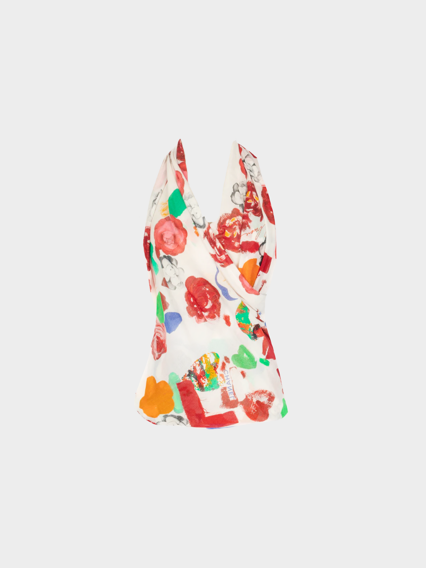 Chanel 1990s White Camellia Printed Swimsuit and Pareo Set