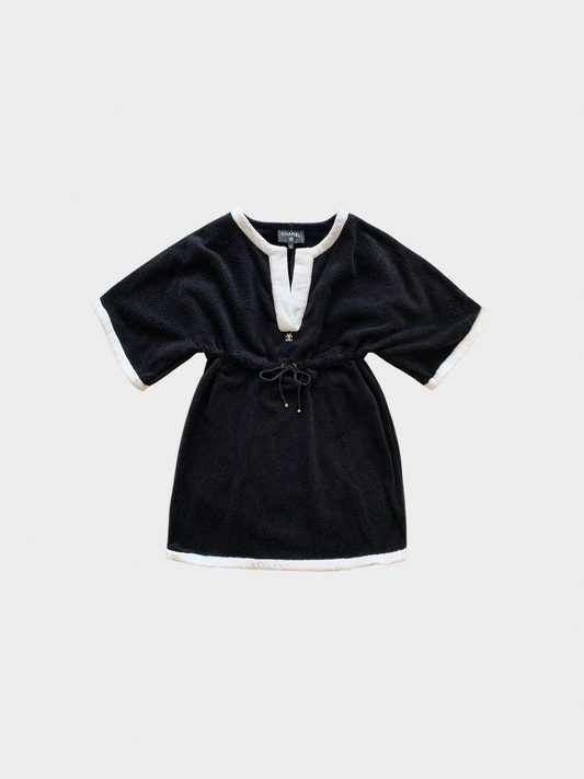 Chanel 2023  Black Terry Coco Beach Mini Cover-Up Top
