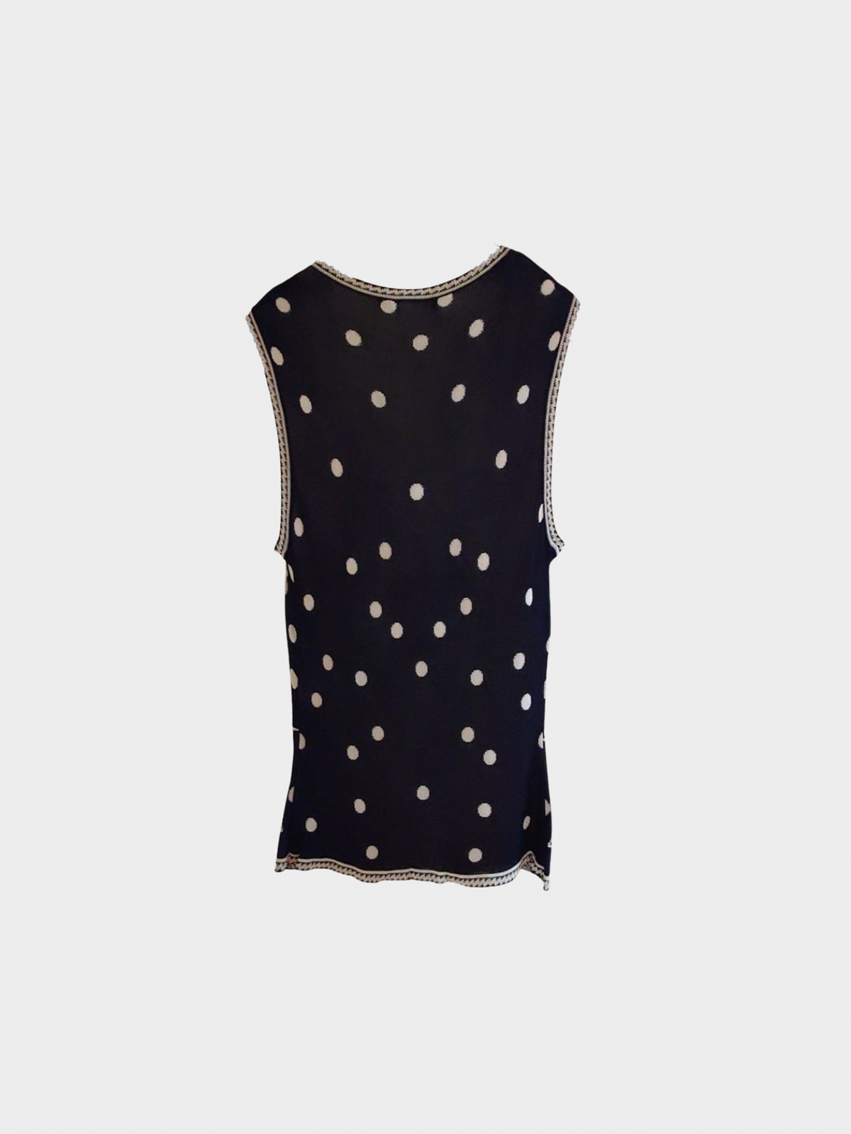 Chanel SS 2002 Black and Beige Printed Knit Logo Sweater Vest