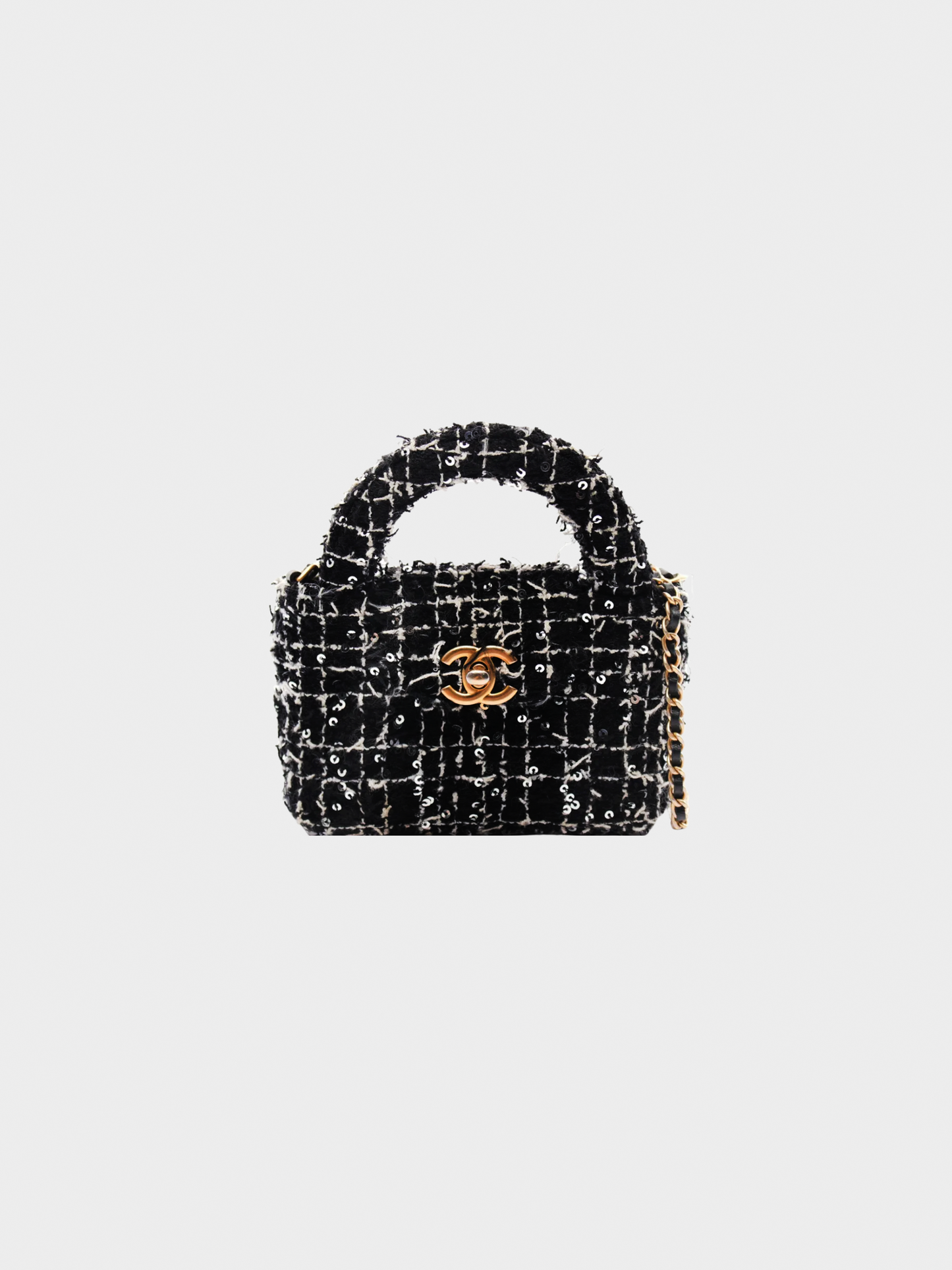 Chanel 2021 Black Nano Tweed Kelly Shopper Handbag