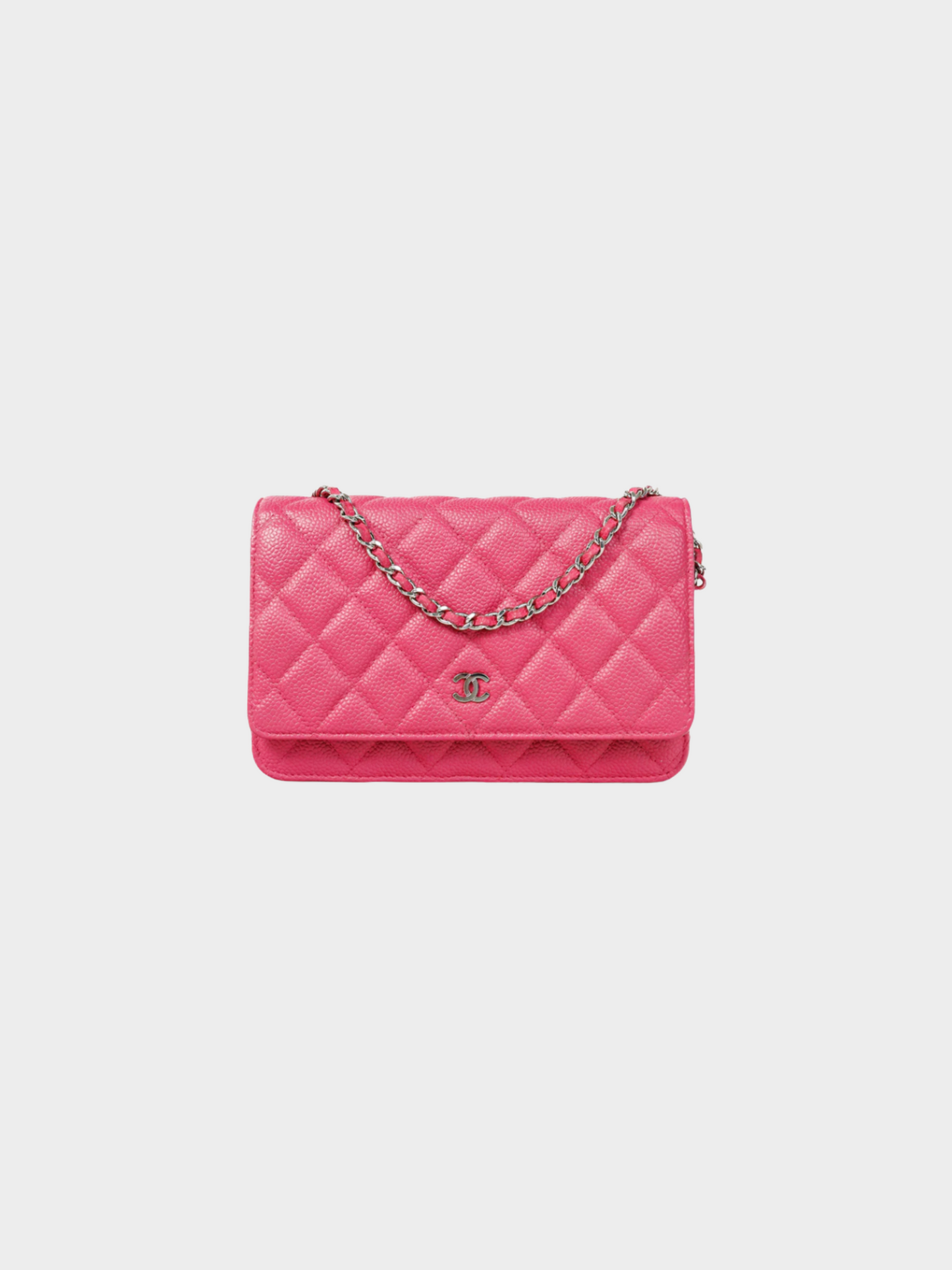 Chanel 2014-2015 Silver Strap Pink Magenta Caviar Wallet-on-Chain