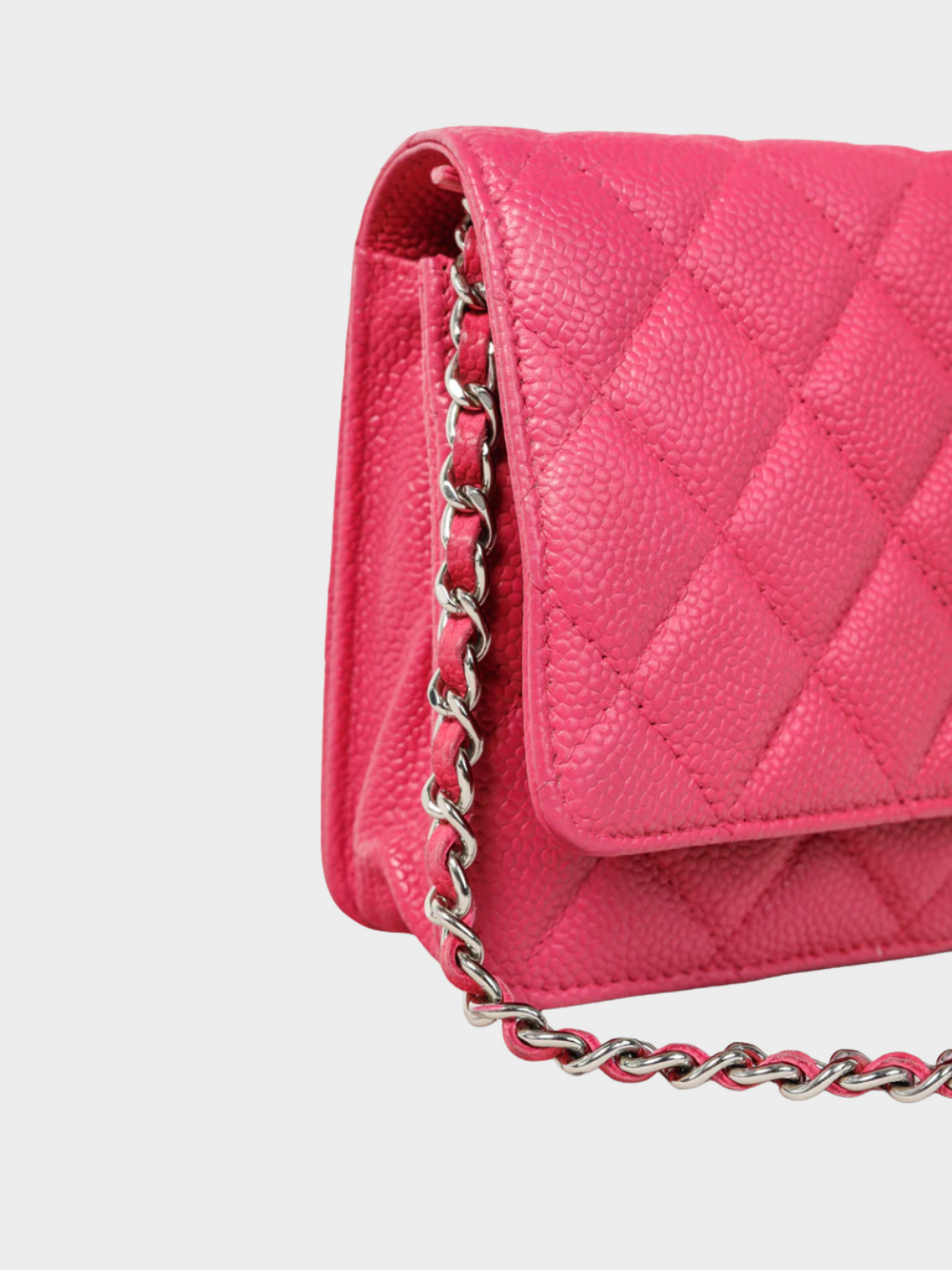 Chanel 2014-2015 Silver Strap Pink Magenta Caviar Wallet-on-Chain