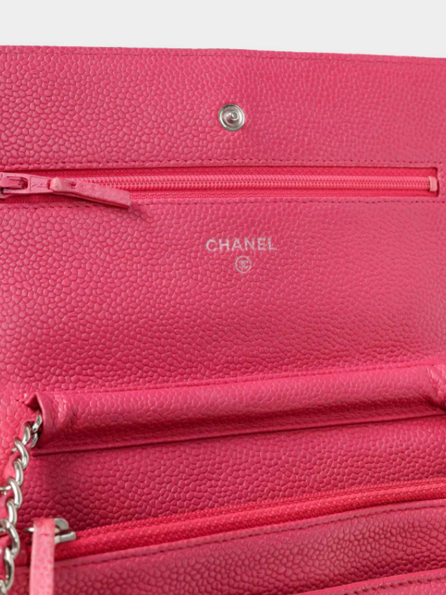 Chanel 2014-2015 Silver Strap Pink Magenta Caviar Wallet-on-Chain