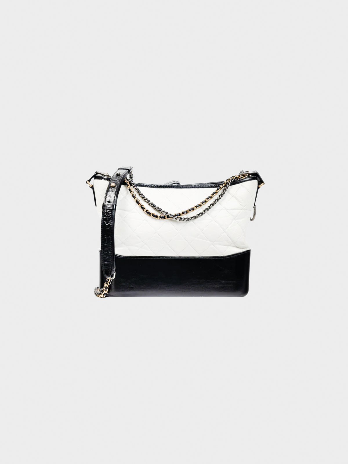 Chanel 2018 Medium Gabrielle Hobo White & Black Aged Calfskin Quilted-Leather Shoulder Bag