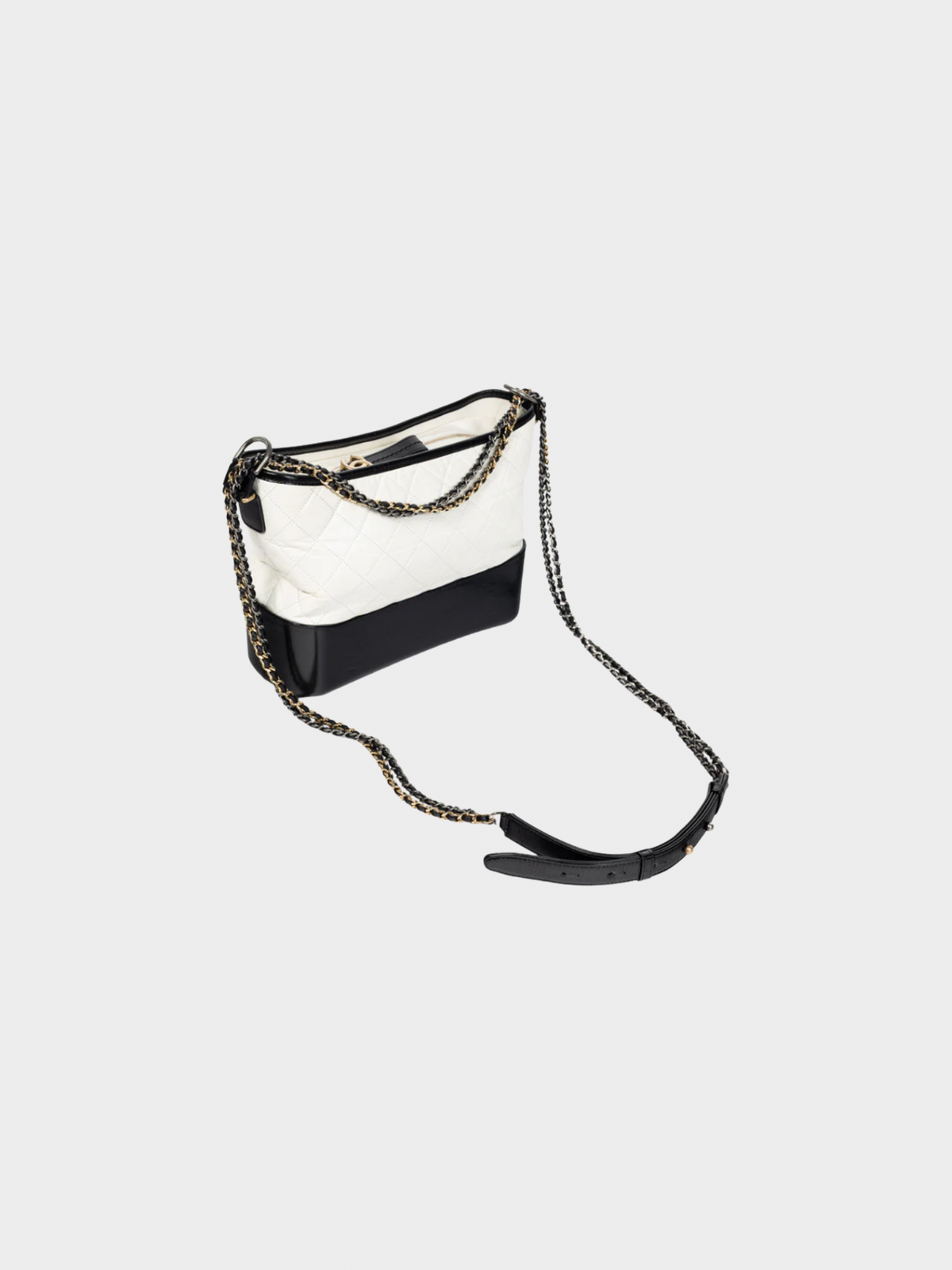 Chanel 2018 Medium Gabrielle Hobo White & Black Aged Calfskin Quilted-Leather Shoulder Bag