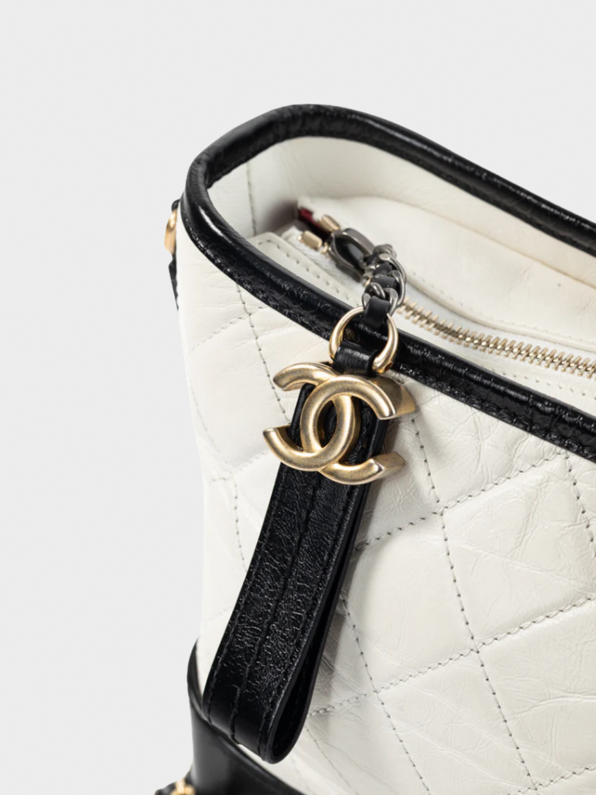 Chanel 2018 Medium Gabrielle Hobo White & Black Aged Calfskin Quilted-Leather Shoulder Bag