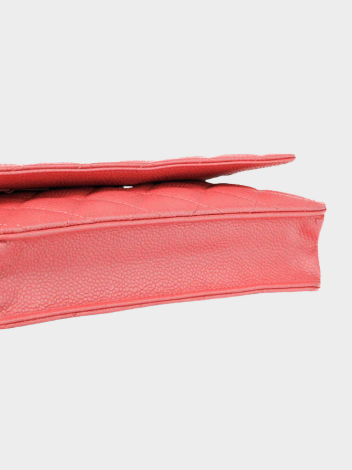 Chanel 2025 Coral Pink Caviar Quilted Classic Wallet on Chain