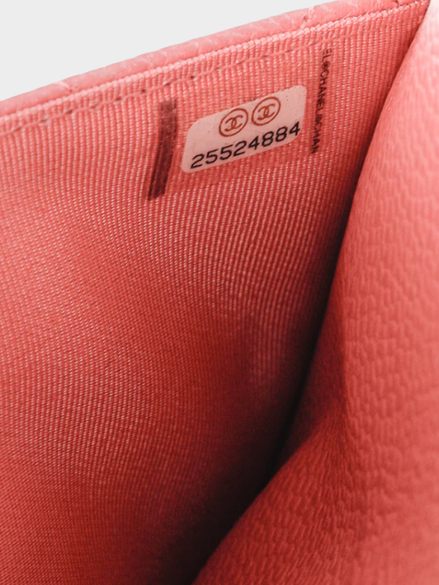 Chanel 2025 Coral Pink Caviar Quilted Classic Wallet on Chain