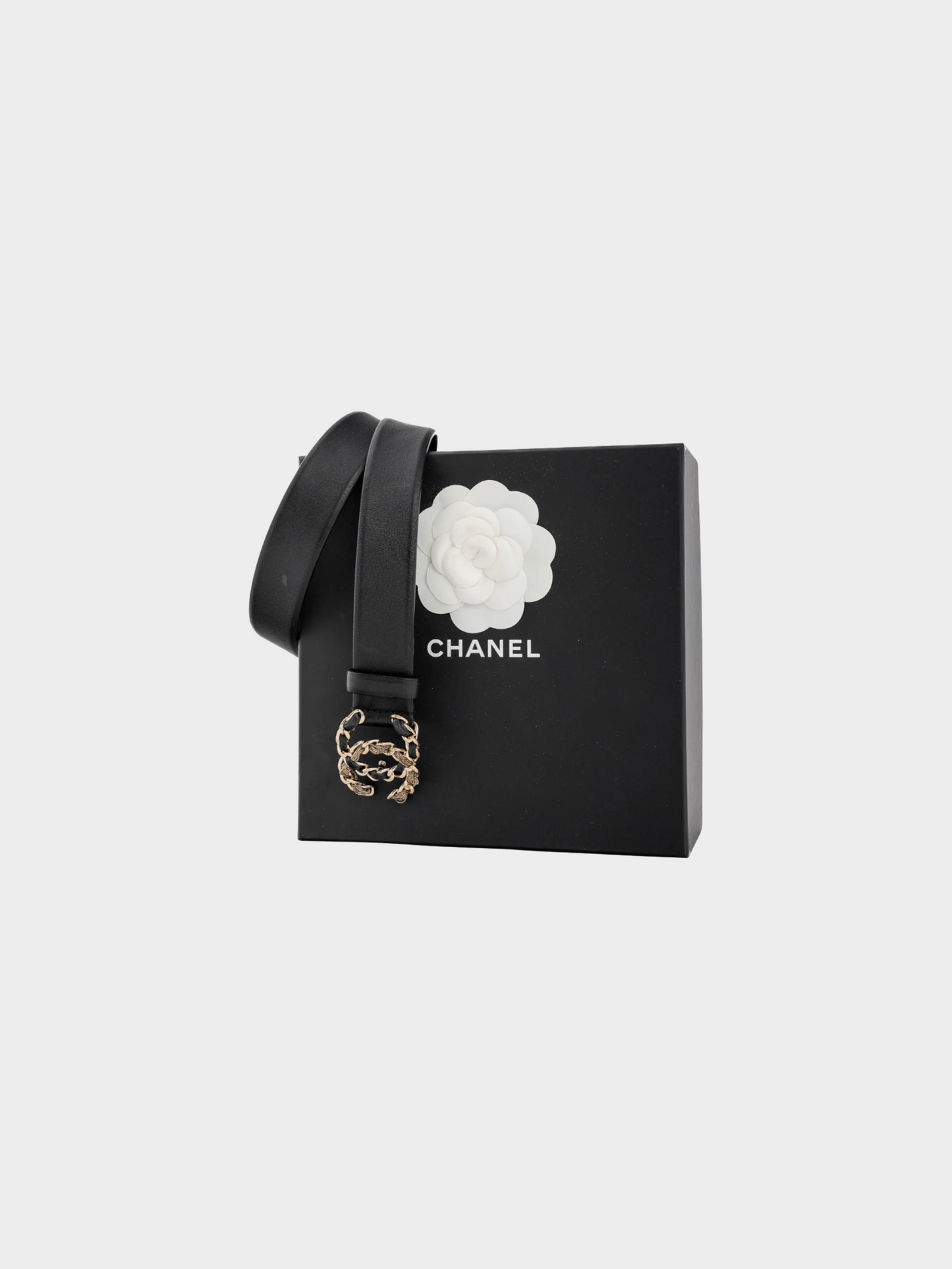 Chanel by Virginie Viard 2020s Black Leather CC Woven-Chain Belt