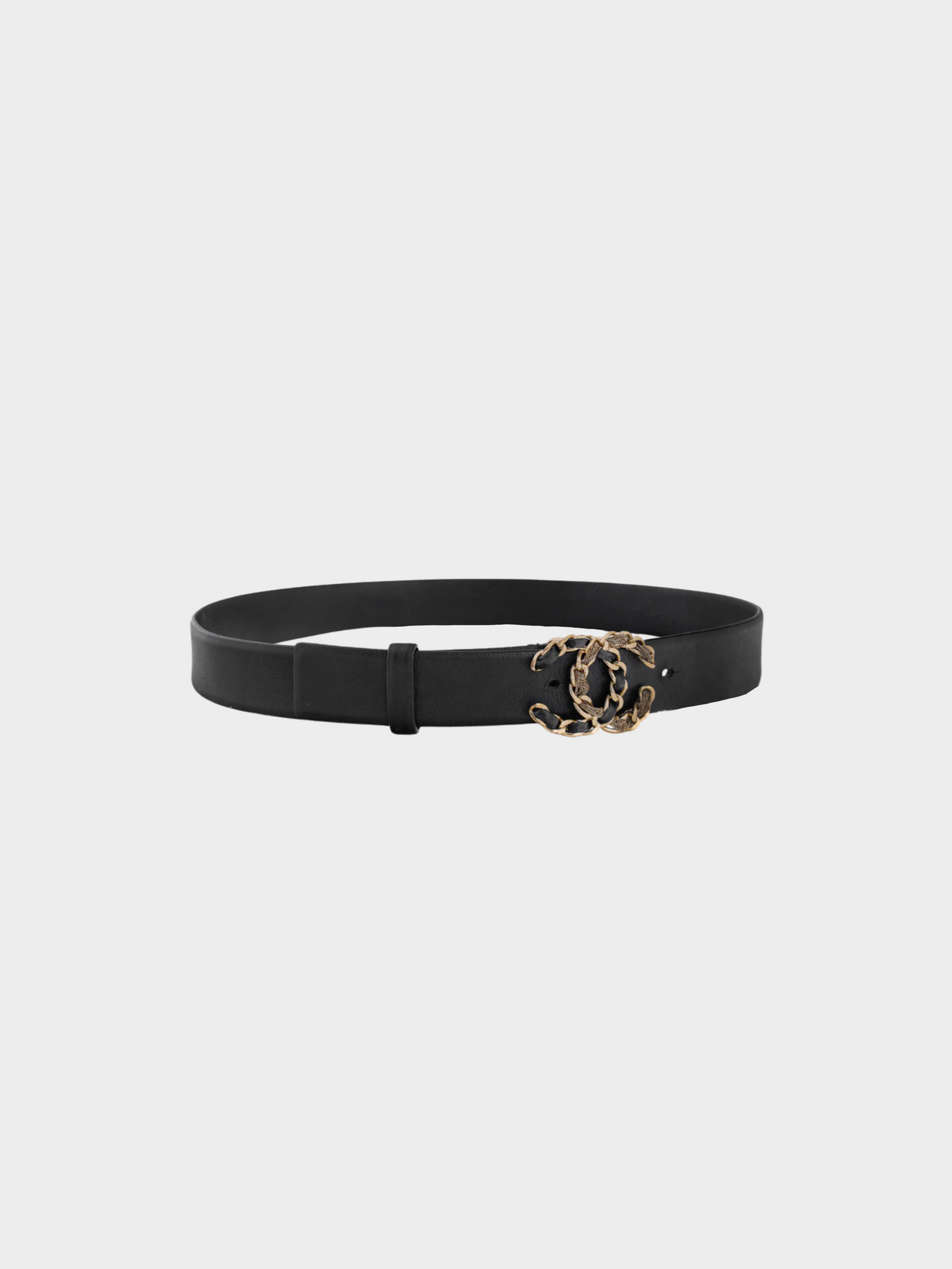 Chanel by Virginie Viard 2020s Black Leather CC Woven-Chain Belt