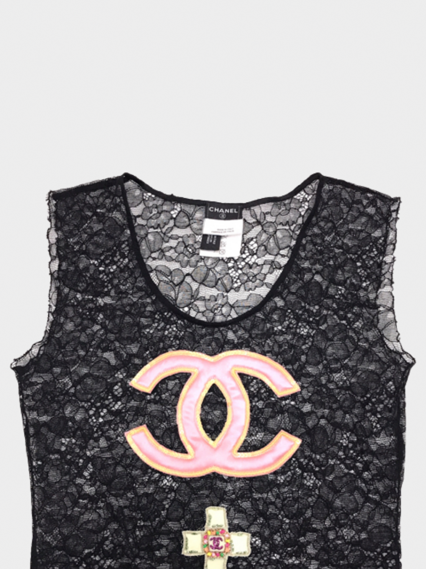 Chanel by Karl Lagerfeld Cruise 2004 Black Lace Embellished Tank Top