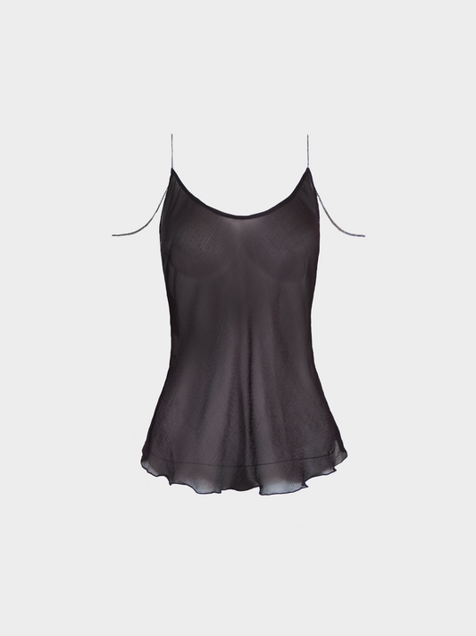 Chanel FW 2002 Plum Silk and Silver Strap Cami Top