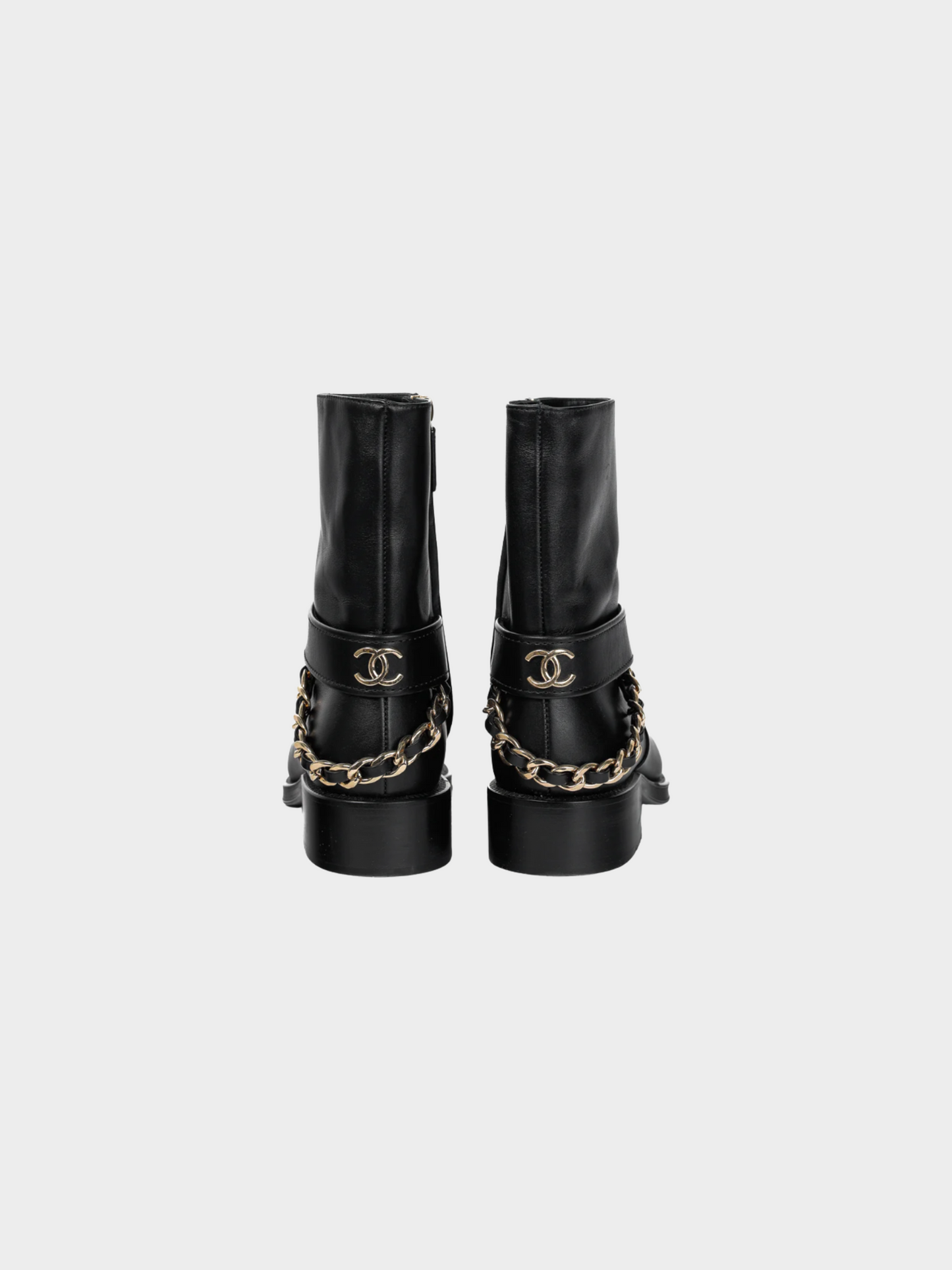 Chanel Métiers d’Art 2022 Black Calfskin & Metal CC Chainlink Moto Boots