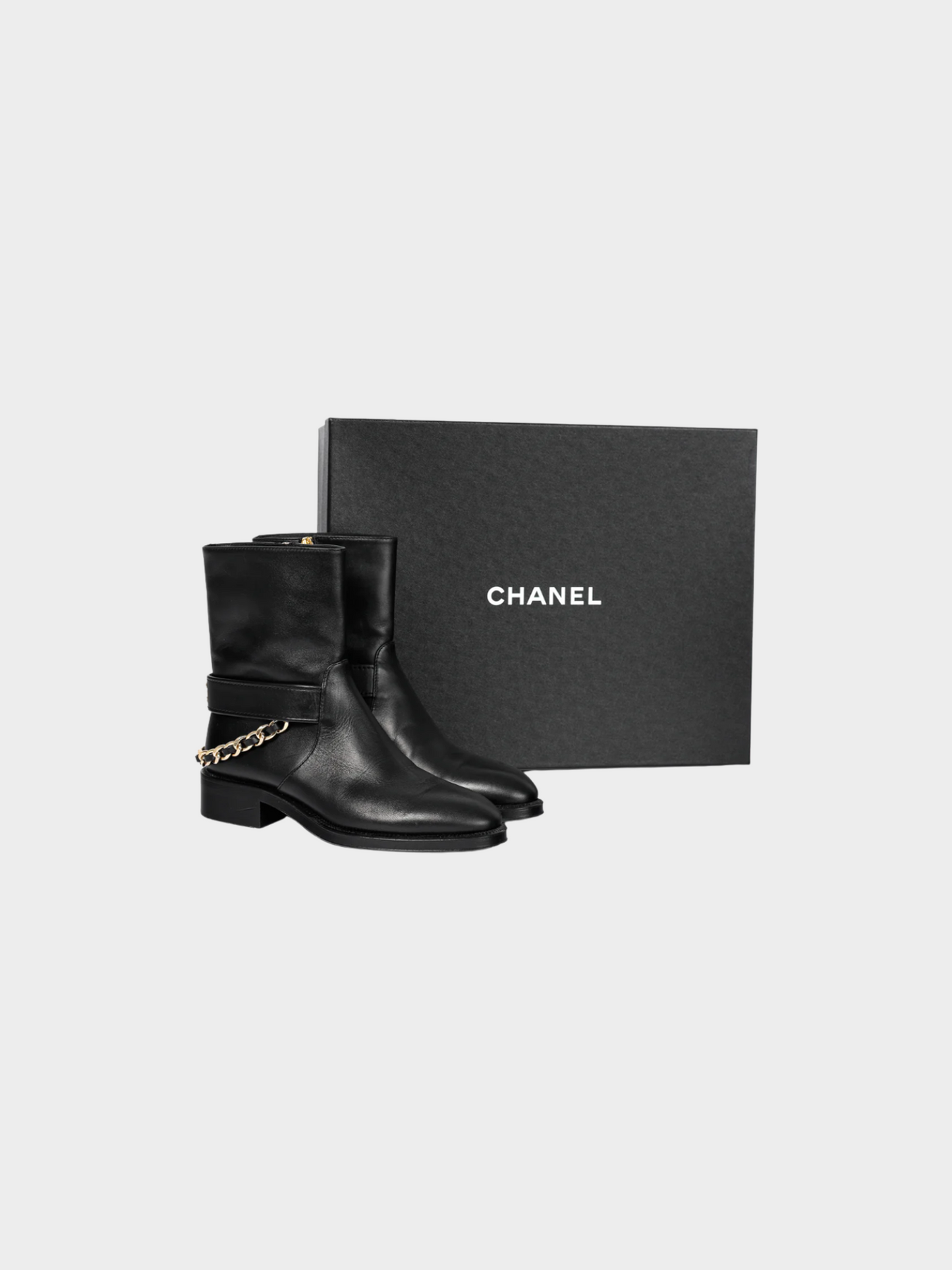 Chanel Métiers d’Art 2022 Black Calfskin & Metal CC Chainlink Moto Boots