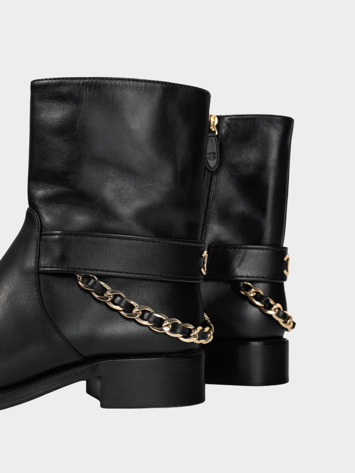 Chanel Métiers d’Art 2022 Black Calfskin & Metal CC Chainlink Moto Boots