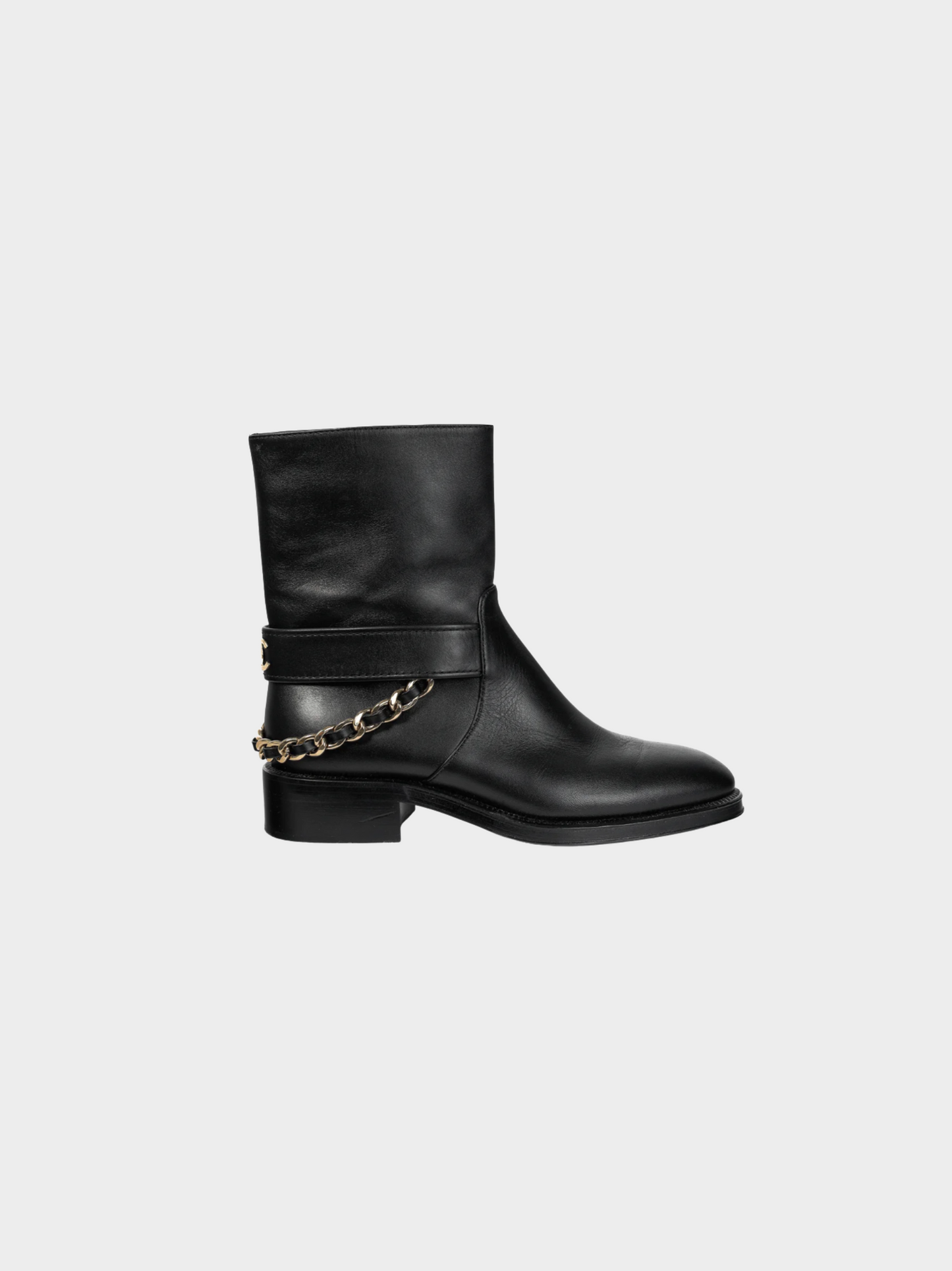 Chanel Métiers d’Art 2022 Black Calfskin & Metal CC Chainlink Moto Boots