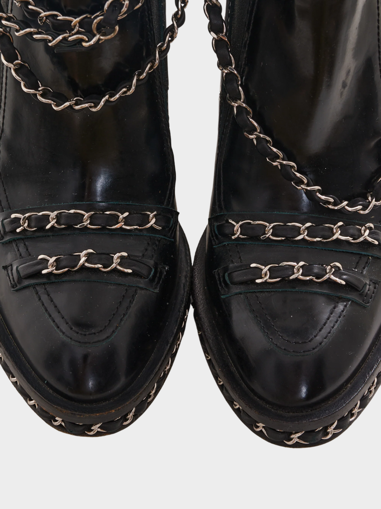 Chanel by Karl Lagerfeld FW 2013 Black Leather Chain Obsession Block Heel Boots