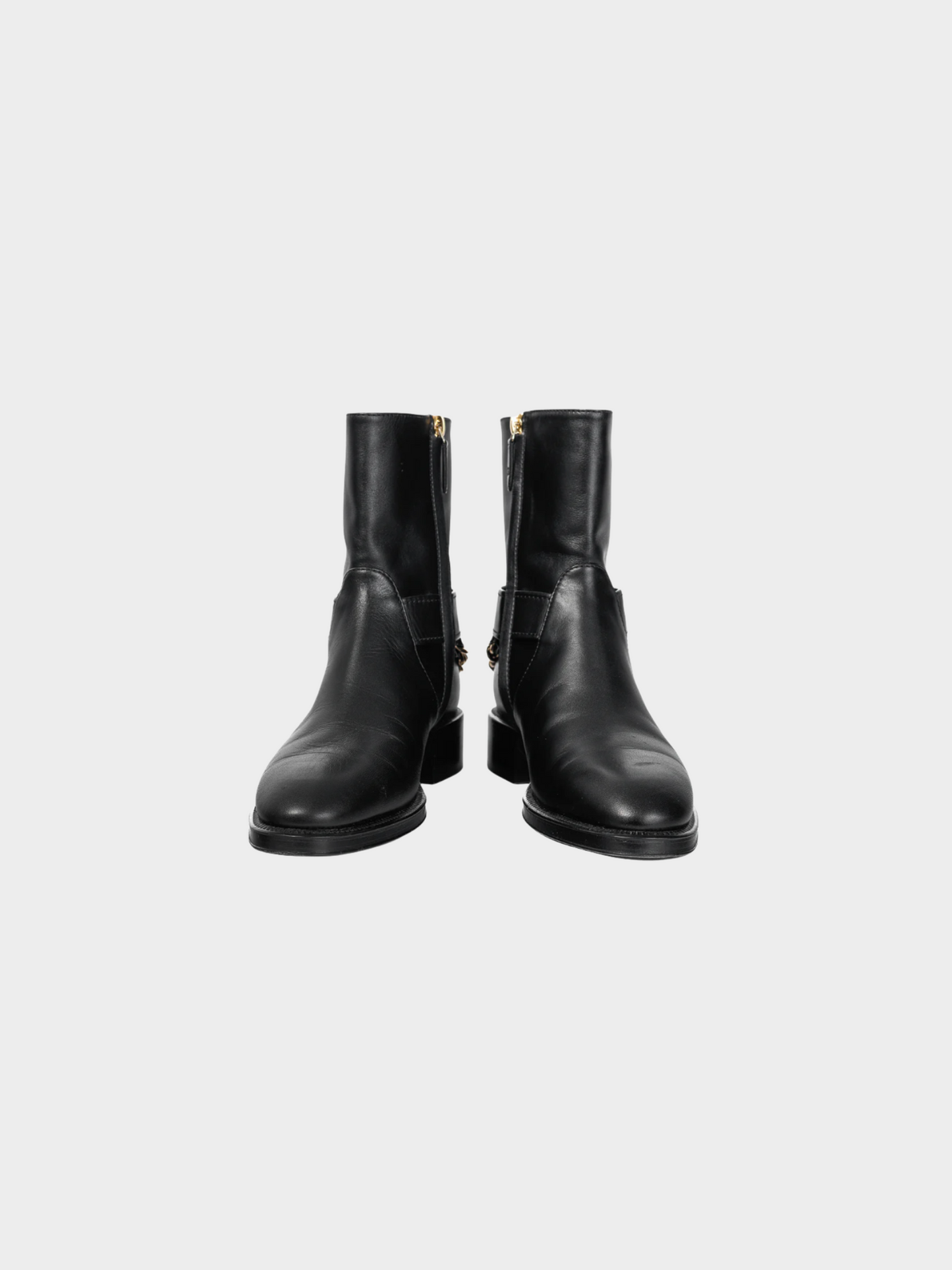 Chanel Métiers d’Art 2022 Black Calfskin & Metal CC Chainlink Moto Boots