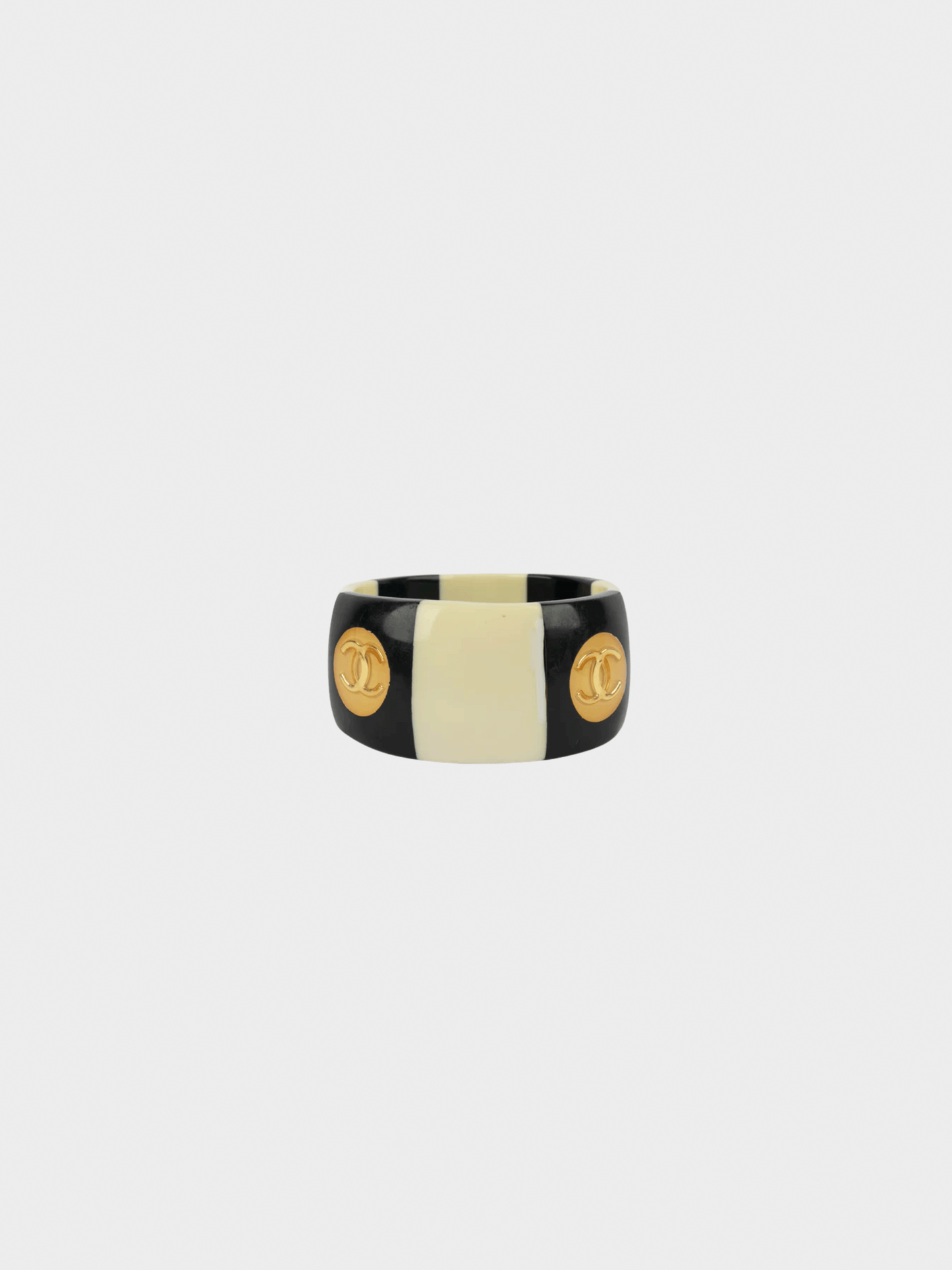 Chanel SS 1996 Black and White Bakelite Cuff Bracelet