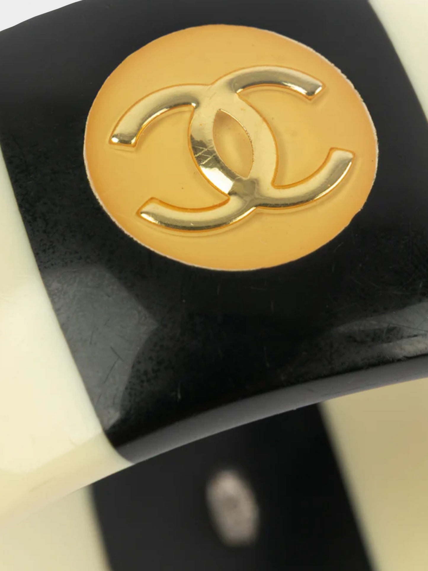 Chanel SS 1996 Black and White Bakelite Cuff Bracelet