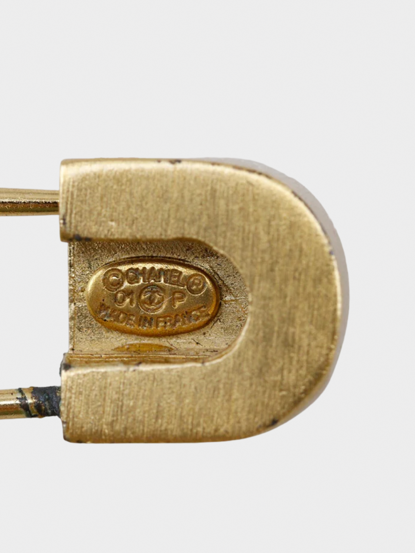 Chanel 2000s Logo Rhinestoned Safety Pin Brooch