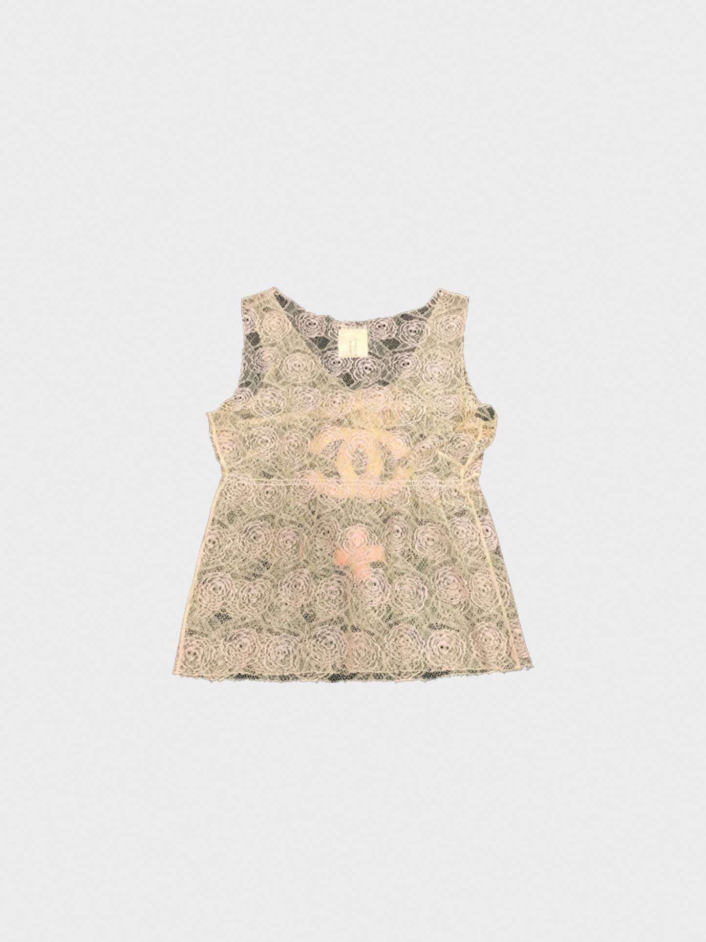 Chanel by Karl Lagerfeld Cruise 2004 Cream Lace Embellished Tank Top