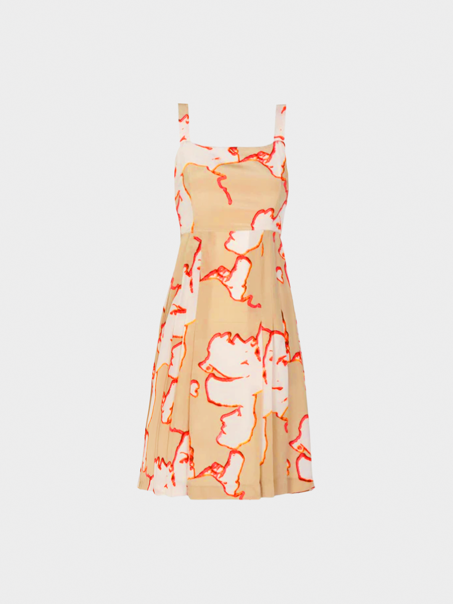 Chanel Spring 2000 Taupe Silk Sleeveless Faces Print Dress