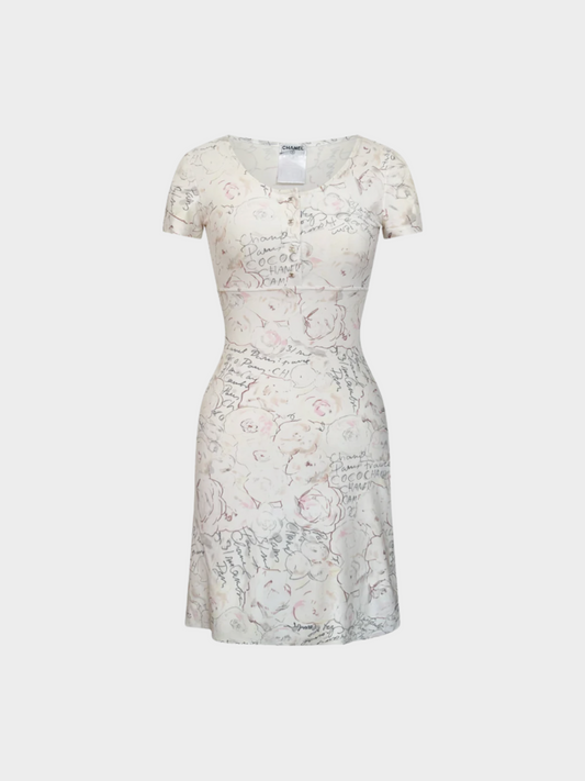 Chanel by Karl Lagerfeld Cruise 2008 Ivory White Floral Printed Mini Dress