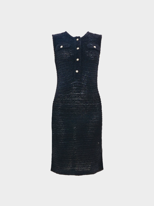 Chanel by Karl Lagerfeld Resort 2016 Black Pearlescent Button Black Tweed Dress