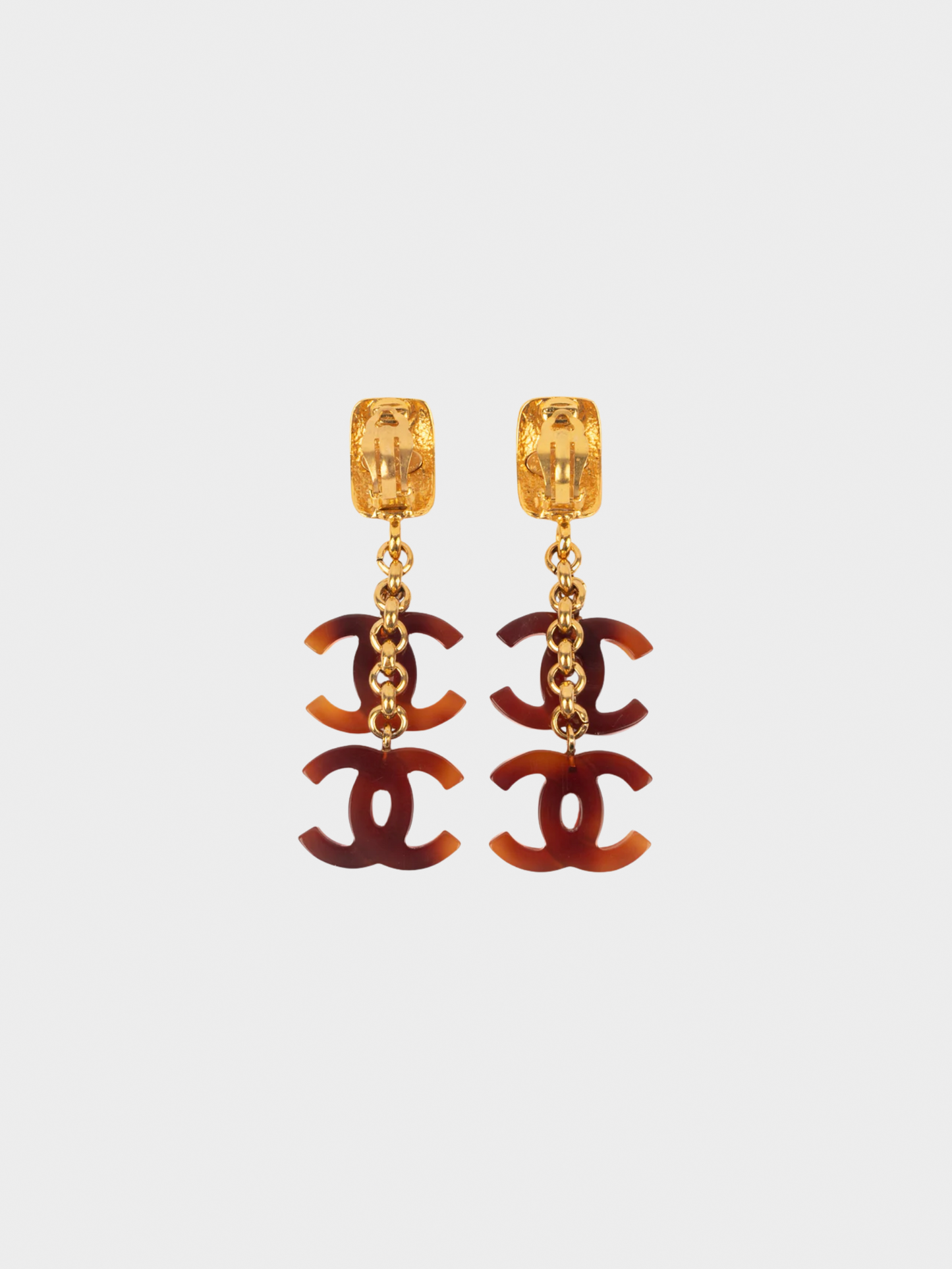 Chanel SS 1994 Brown Tortoiseshell Resin CC Earrings