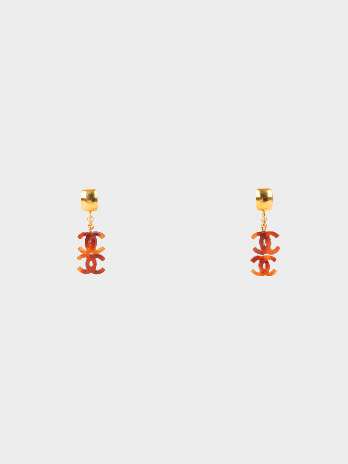 Chanel SS 1994 Brown Tortoiseshell Resin CC Earrings