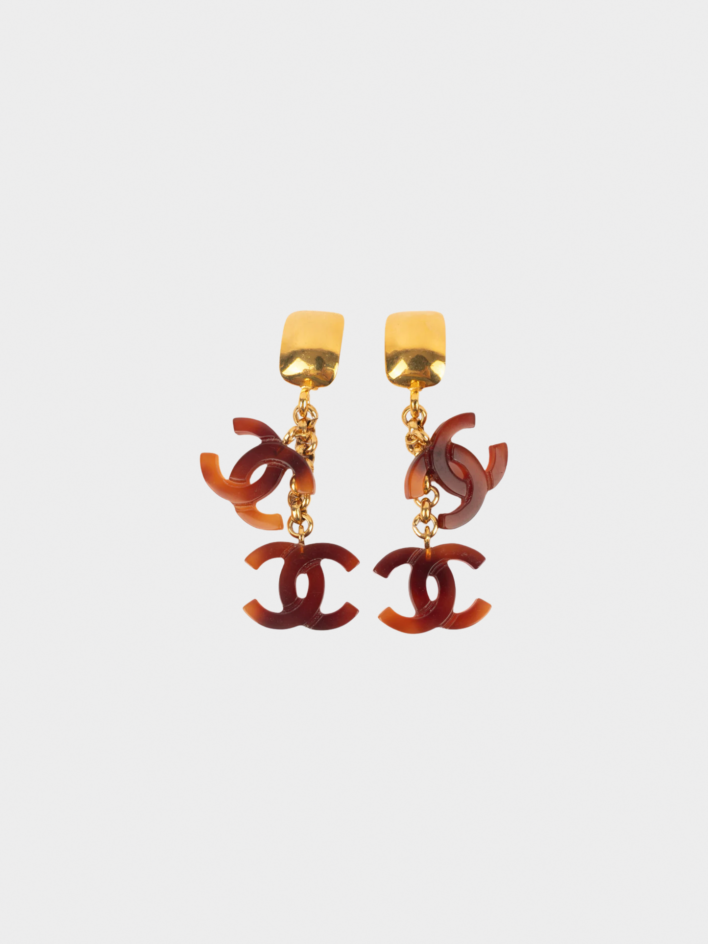 Chanel SS 1994 Brown Tortoiseshell Resin CC Earrings