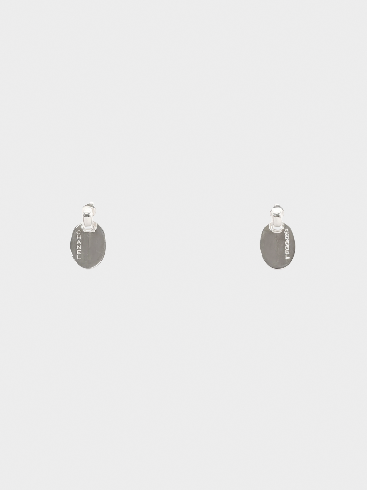 Chanel 2000s Silver Oval Drop Earrings
