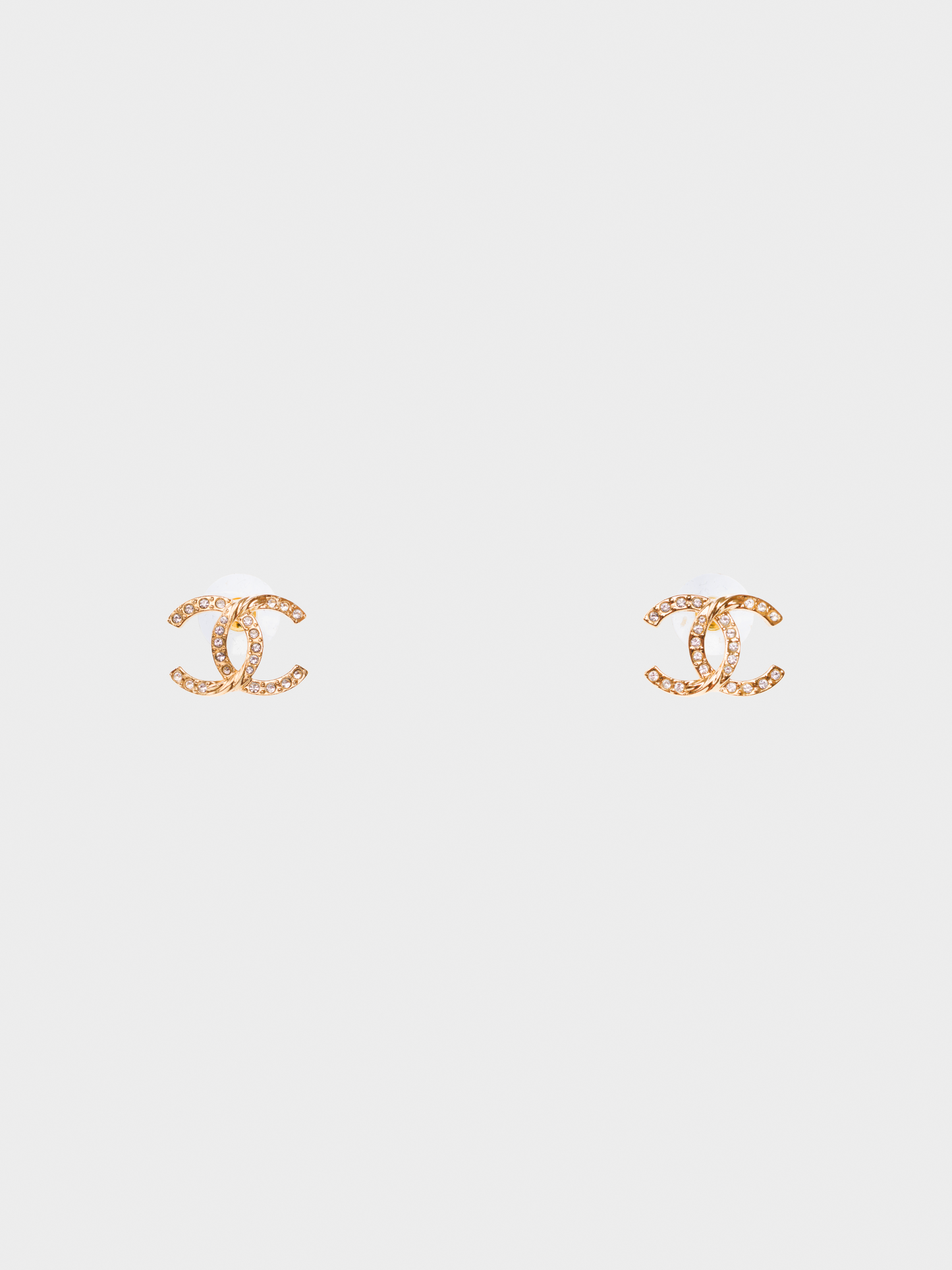 Chanel 2010s Gold Rhinestoned CC Earrings