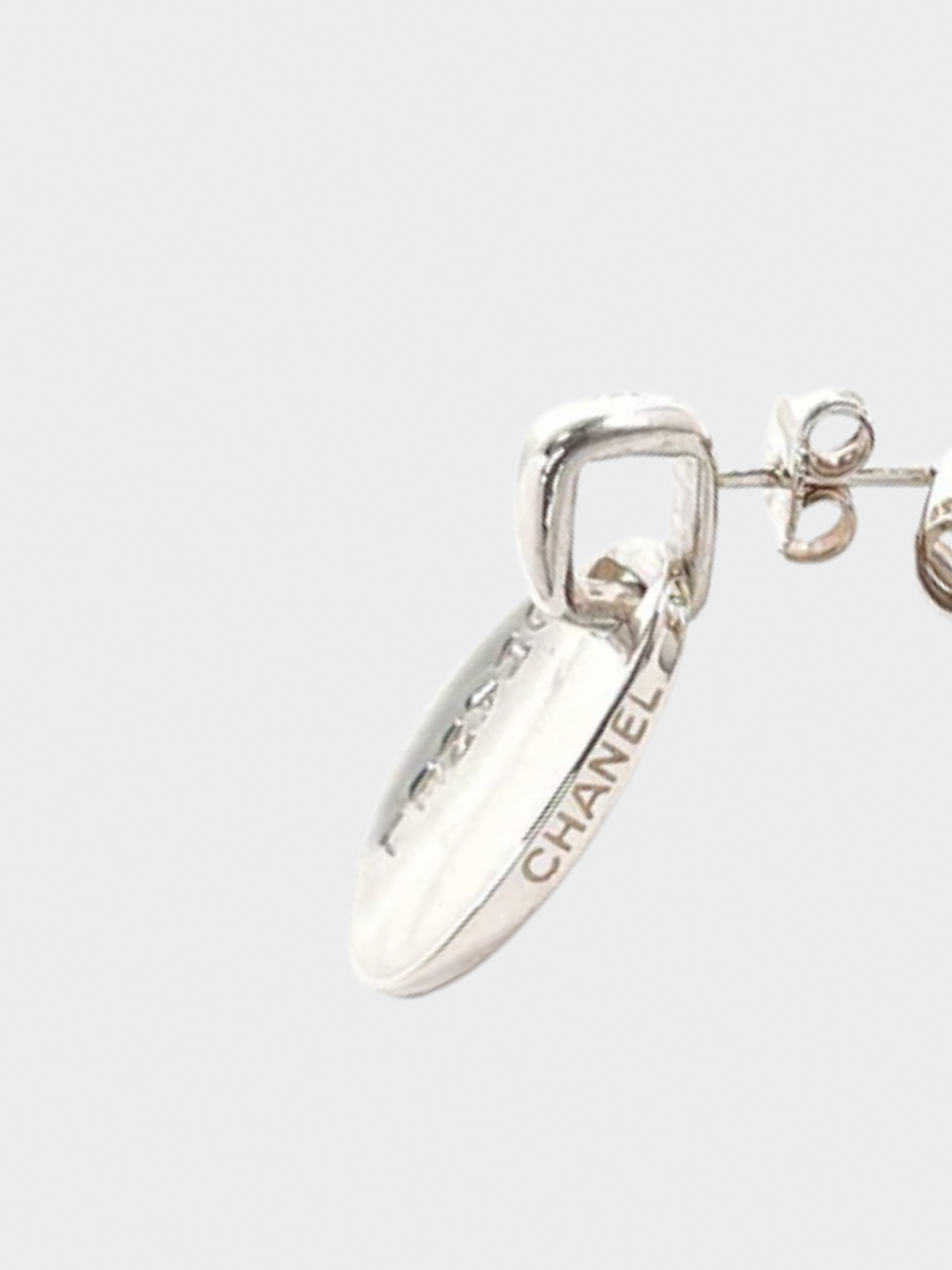 Chanel 2000s Silver Oval Drop Earrings
