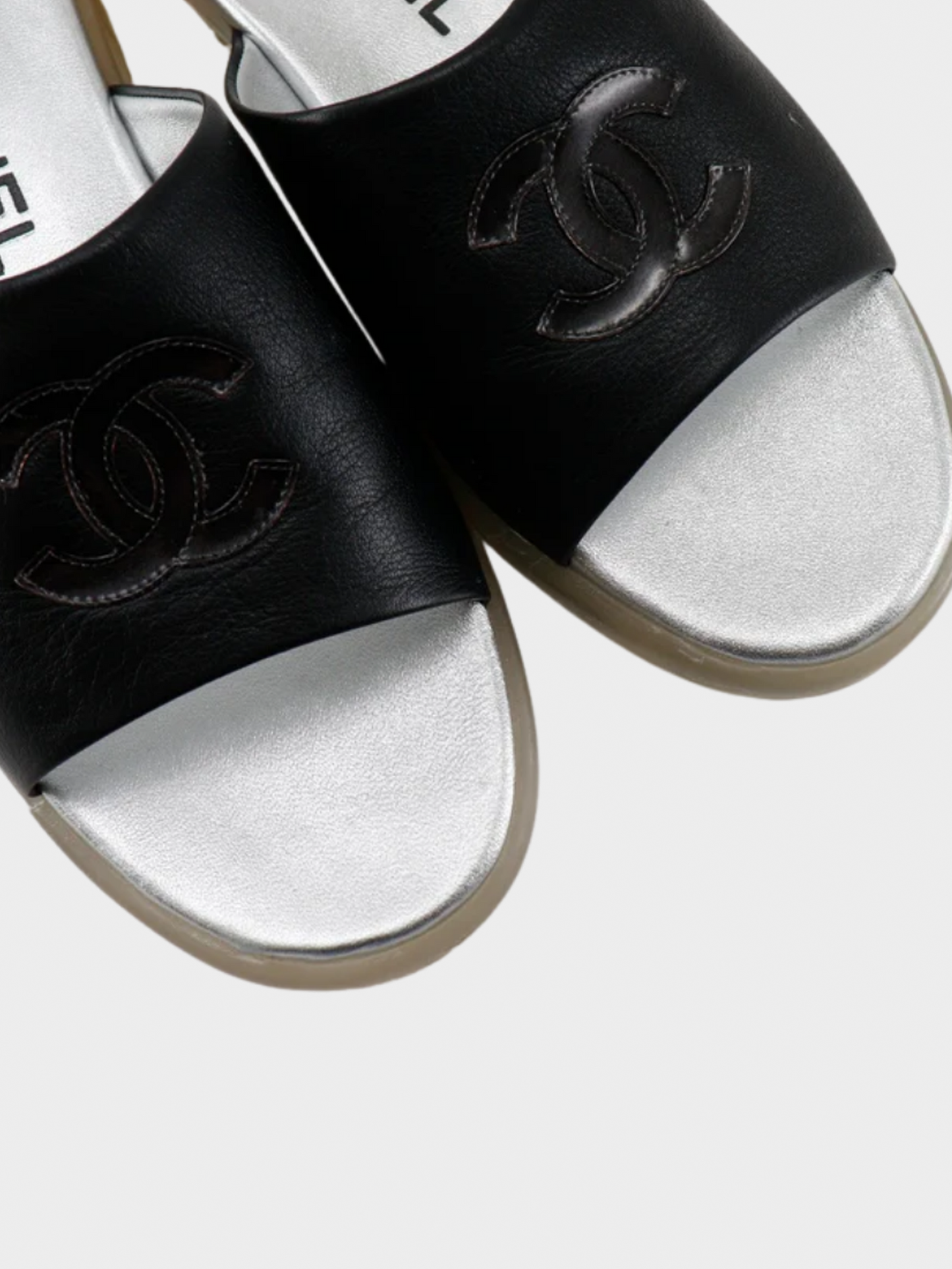 Chanel 2000s Coco Mark Black Strap Sandal Flats