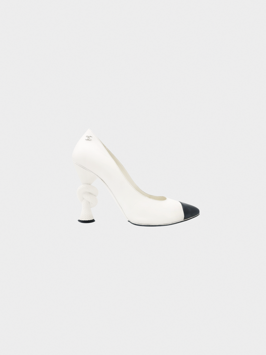 Chanel Cruise 2017 White Cap-Toe Knot Pumps