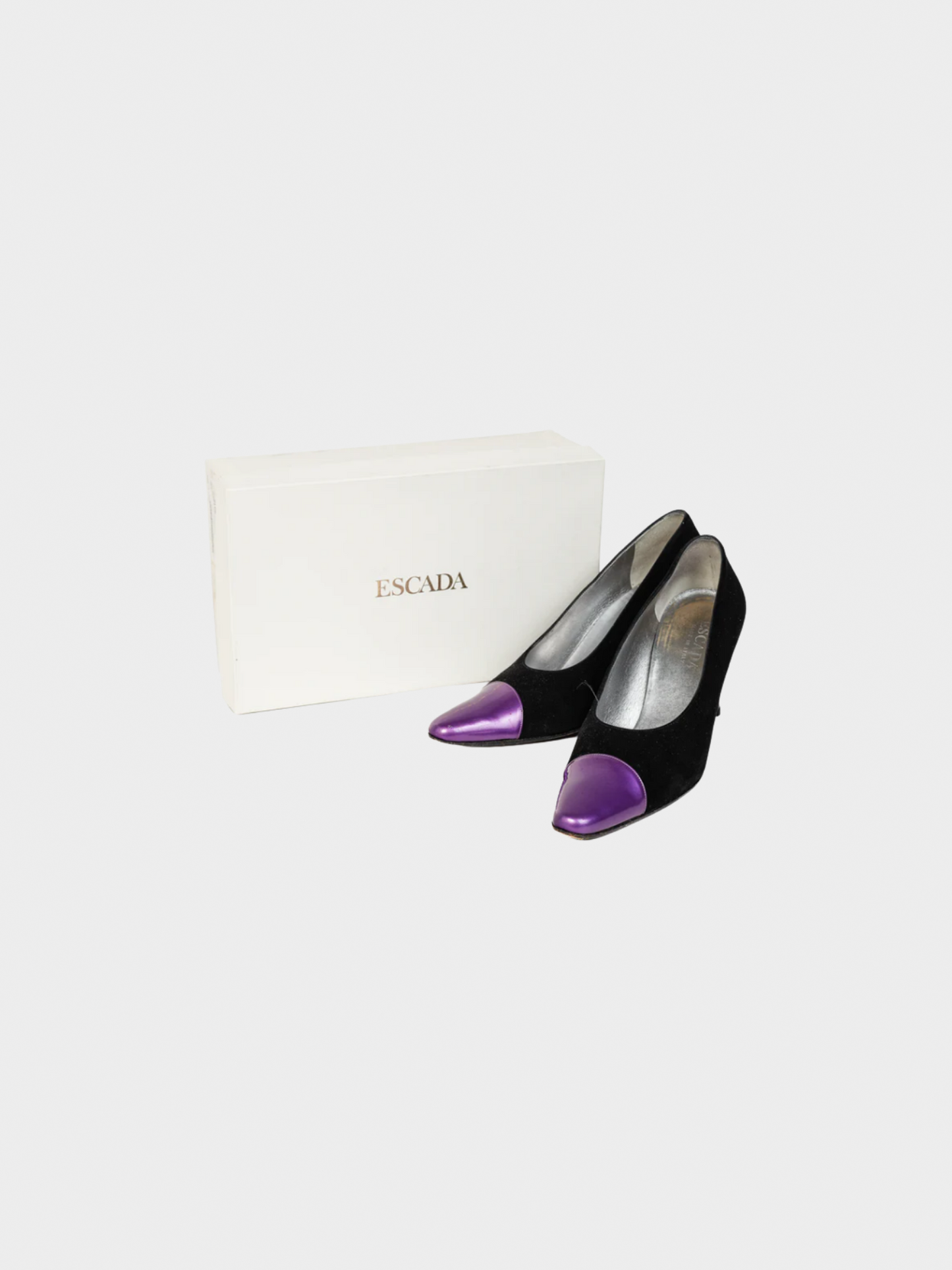 Escada 2000s Black Suede and Purple Patent Pumps