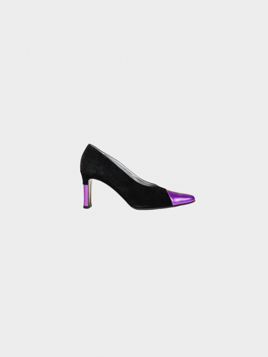 Escada 2000s Black Suede and Purple Patent Pumps