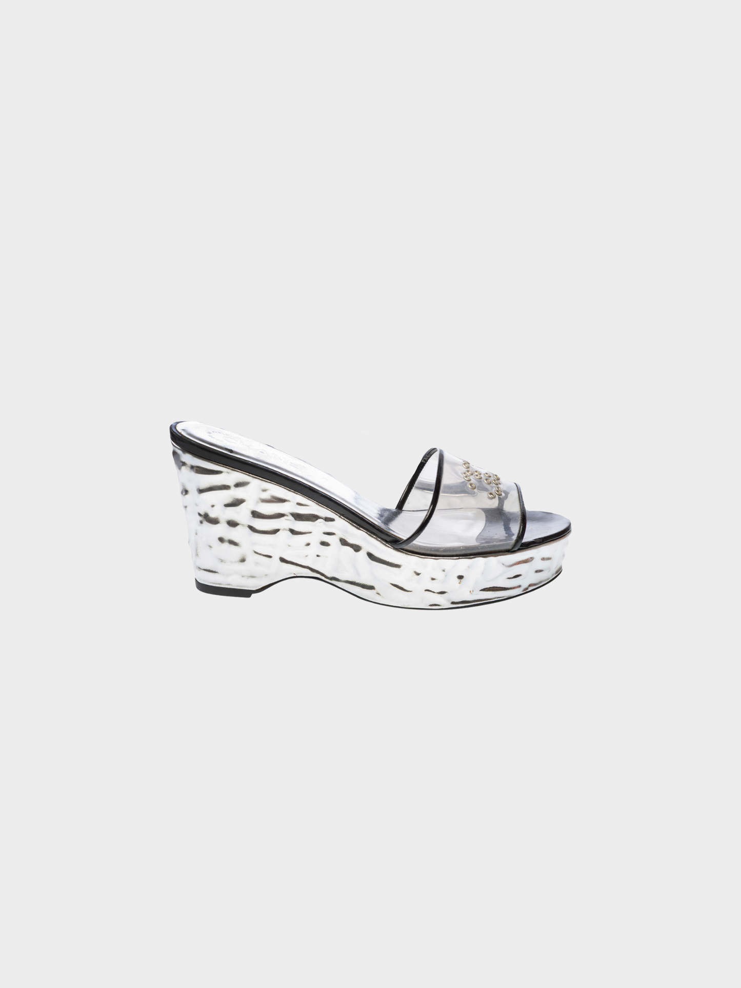 Chanel Cruise 2007 Clear Vinyl Silver Wedge Sandals