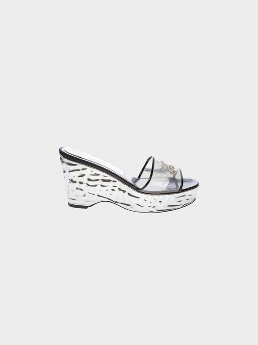 Chanel Cruise 2007 Clear Vinyl Silver Wedge Sandals