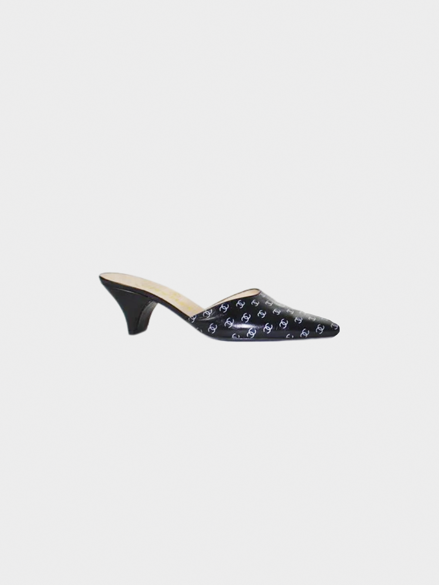 Chanel 1990s Black and White Leather Logo Mules