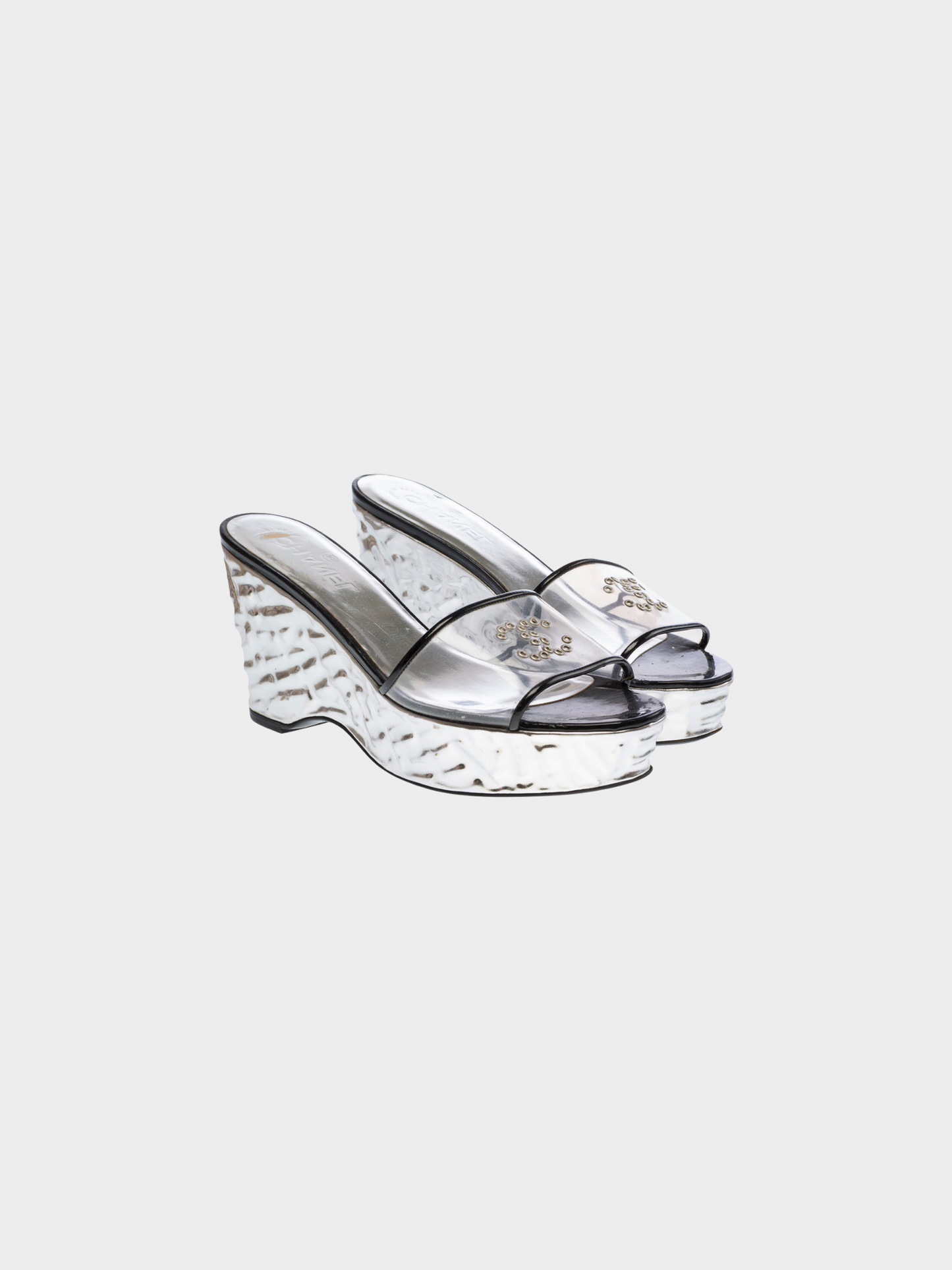 Chanel Cruise 2007 Clear Vinyl Silver Wedge Sandals